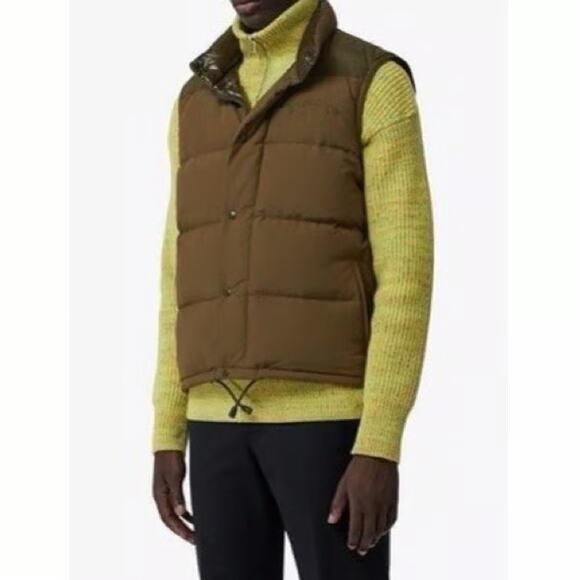 BURBERRY Embroidered Archive Logo Down Filled Puffer Gilet Vest Green Sz L/XL - Picture 2 of 12